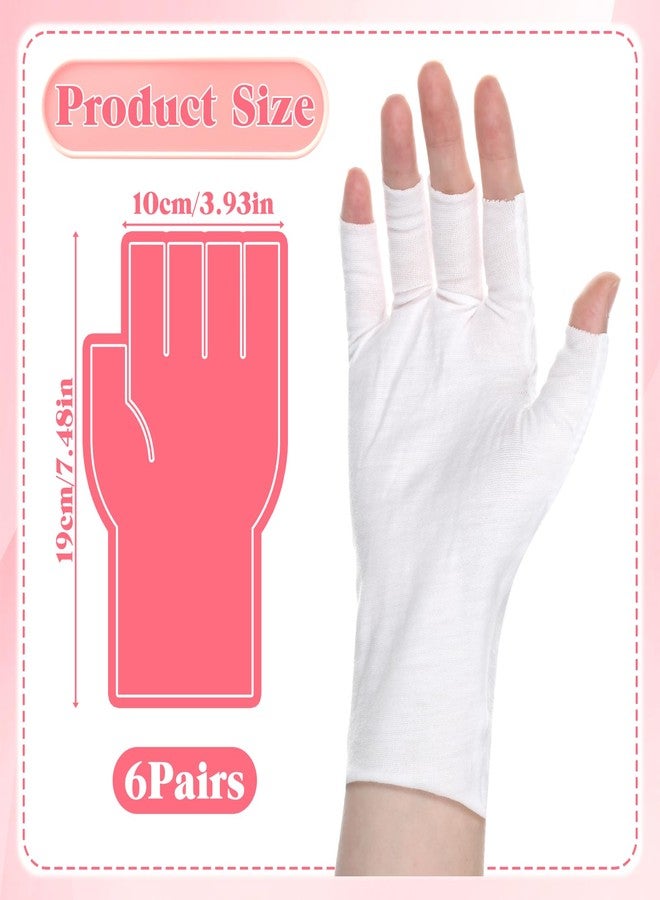 Qulkws 6 Pairs White Fingerless Gloves Soft Comfortable Overnight Dry Hands Glove Cotton Moisturizing Gloves Eczema Sun Protection Glove for Adults Driving Spa Sleeping Hand Spa Care - Image 2